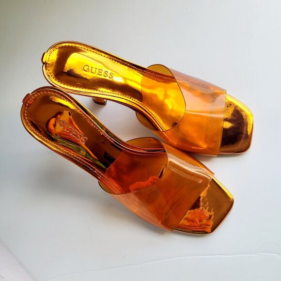 Guess Womens Hambree 6 Square Toe Slip On Slide Heels Shoes Orange FUNKY - Picture 3 of 7